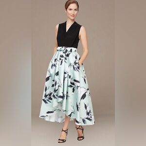 Nwot SLNY sleeveless‎ printed high-low mikado dress size 12